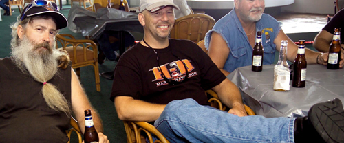 Two guys kicking back at the Icehouse Bar